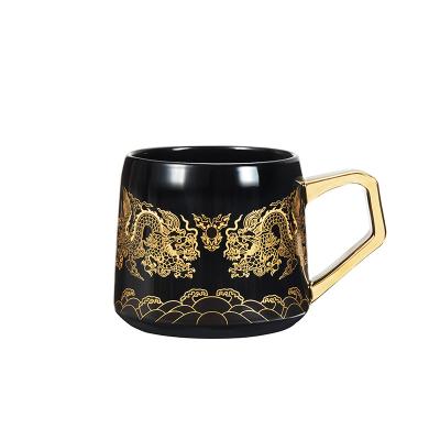 China Food Safe Color Changing Ceramic Coffee Mug With Golden Handle Customisable Capacity for sale