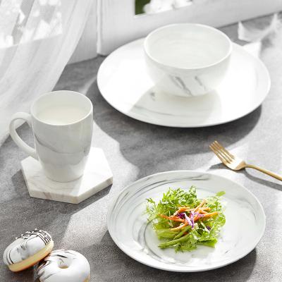 China Modern White Porcelain Dinnerware Set Marble Pattern Plate Bowl Mug for sale