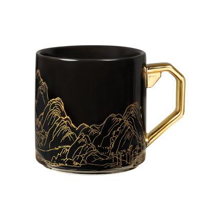 China Stoneware Earthenware Ceramic Golden Handle Mug With Custom Design Color Changing Mug for sale