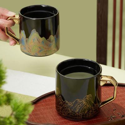 China Ceramic Mug With Gold Handle For Microwave Custom Mug With Color Changing for sale