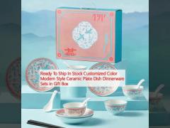 Ready To Ship In Stock Customized Color Modern Style Ceramic Plate Dish Dinnerware Sets in Gift Box