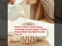  In Stock Unique Handmade Ceramic Mugs Colorful Striped Pattern Tea Milk Porcelain Mug 3d