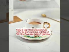 In Stock Coffee Tea Sets Ceramic Cup And Plate Set With Oven Advantage Custom Printed Mugs