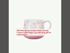 S&K New Spring Summer Flower Ceramic Custom Coffee Mugs Cups with lid as gift for customization