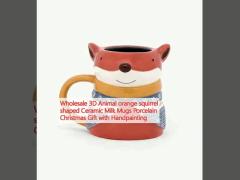 Wholesale 3D Animal orange squirrel shaped Ceramic Mugs Porcelain Christmas Gift with Handpainting