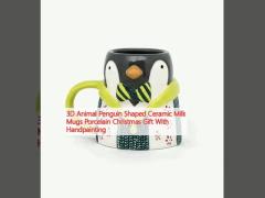 3D Animal Penguin Shaped Ceramic Milk Mugs Porcelain Christmas Gift With Handpainting