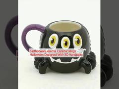 Earthenware Animal Ceramic Mugs Halloween Designed With 3D Handpaint