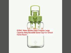 650ML Water Bottles Glass Outdoor Large Capacity Baby Reusable Straw Cup For School Home Room