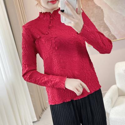 China New Women's Solid Color Blouse Fashion Loose Female T-Shirt Pleated Spring Tops QUICK DRY For Women for sale