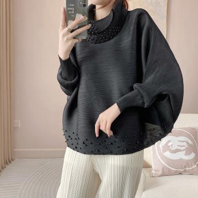 China High Quality QUICK DRY batwing turtle neck beaded blouse draped neck tops women blouses T-shirts for ladies for sale