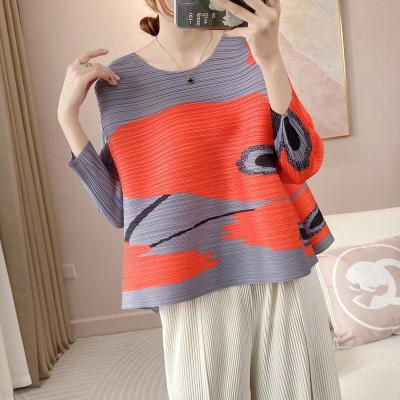 China High Quality Oversized Pleated Women's Blouse Fashion Women's Loose Female T-Shirts Custom Factory Wholesale Tops QUICK DRY for sale