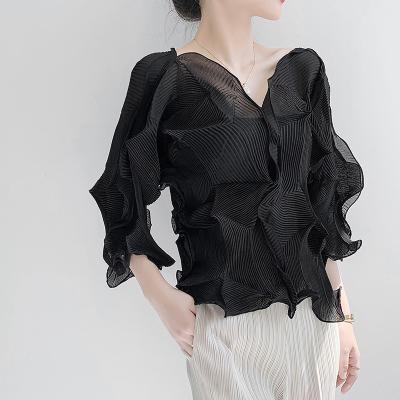 China Wholesale QUICK DRY T-shirt for women summer new t-shirt pleated top women's solid color blouse woman vintage T-shirt for sale