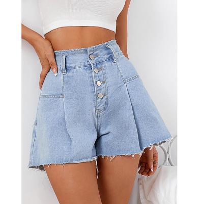 China Best Selling Women QUICK DRY Short Leg Jeans Fly Button Edge Jeans Custom Light Blue Raw Wide Edge Jeans for sale