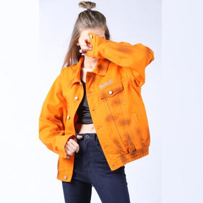 China Breathable Denim Wear Factory Provide OEM Service Printing Neutral Orange Denim Jacket for sale