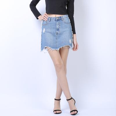 China Breathable Hot Sales Women's Sexy Bodycon Raw Edge Ripped Mini Denim Skirt Blue Short Jean Skirt for sale