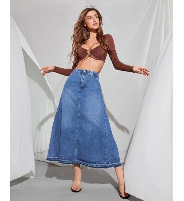 China New Fashion Non-stretch Breathable Blue Vintage Bottom Edge Denim OEM&ODM Long Skirts for sale