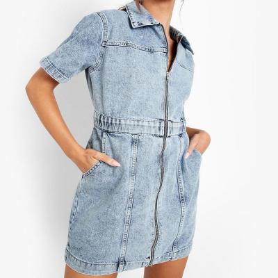 China Wholesale custom made private label zipper fly denim light blue dress breathable for women for sale