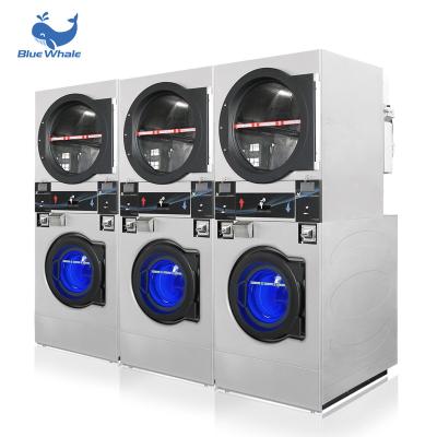 China Washing And Drying Stainless Steel Commercial Drum Stacked Washer Dryer With Heating Function for sale