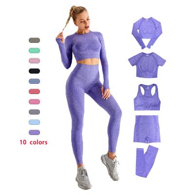 China 10 Colors Breathable In Stock Bra Shirts Quick Dry Seamless Gaiters And Women Fitness And Yoga Shorts Wear for sale