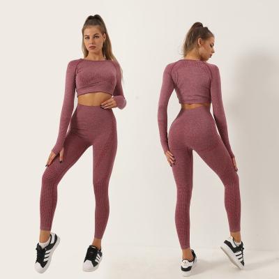 China Breathable 10 Colors 2 Piece Compression Crop Shirt Top Waist Leggings Yoga Sets Fitness Set Jogger Set for sale