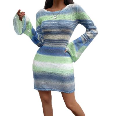 China Qingjiao Washable 2022 New Arrivals Women Knitting Dresses Bodycon Long Sleeve Sexy Balckess Mini Short Sweater Skirts For Woman for sale