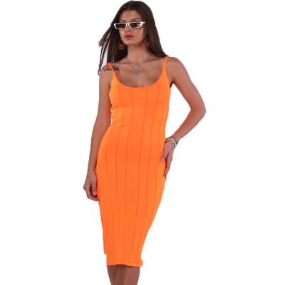 China Qingjiao washable 2022 summer knit women dress sexy strapless deep V neckline high waist slit dress for ladies for sale