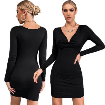 China 2022 Qingjiao Fashion V Neck Wrap Hip Washable Sleeve Knitted Dress Autumn Winter Ladies Sexy Casual Long for sale