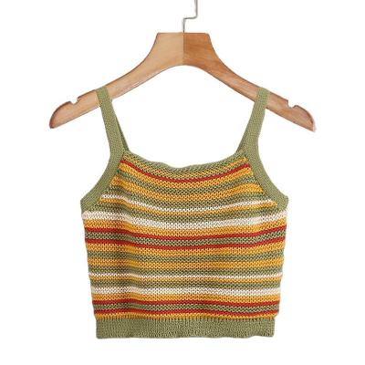 China Wholesale Qingjiao Anti-wrinkle Summer Colorful Color Stripes Computer Knit Ladies Sexy Tank Top Knit Tops for sale