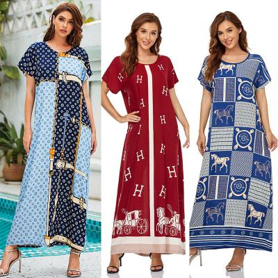 China 2022 Qingjiao Summer Muslim Women's Dress Print Long Skirt Islamicb Middle Eastern Clothing Wholesale Casual Modern Big Loose Long Swing Dress for sale