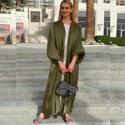 China Polyester Qingjiao 2022 Elegant Dubai Women Corset Summer Puff Sleeve European Cardigan Long Skirt Islamic Muslim Clothing for sale