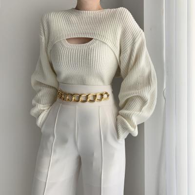 China Anti-wrinkle Qinjiao Autumn Gas Knit Sweater Casual Short Knit Sweater Women Two Piece Set for sale