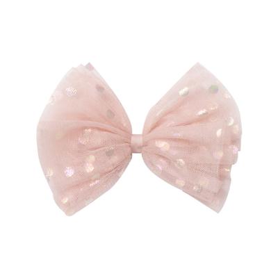 China Fashion Children's Hair Accessories Crystal Sweet Yarn Gold Bow Hairpin Baby Silk Hairpin Large for sale