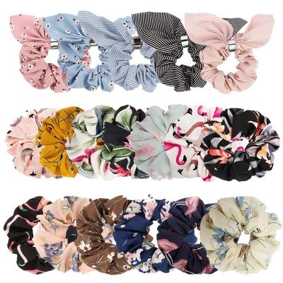 China 18pcs Fashion Women's Hair Scrunchies Chiffon Hair Scrunchies Hair Bow Chiffon Ponytail Holder Scrunchy Ties Elastic Flower Bands for sale