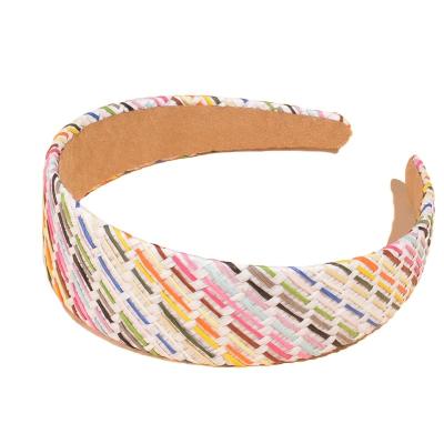 China Fashion Wholesale Straw Braided Wide Rattan Headband Handwoven Raffia Knot Twisted Headband For Women for sale