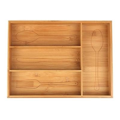 China Wholesale Rectangle Bamboo Kitchen Cooking Cutlery Spoon Organizer Tray 35.5X26.3X5CM for sale