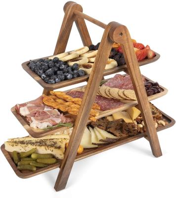 China Sustainable Wholesale Serving Tray 3-Tiered Dinner Dishes Scale Charcuterie Boards Bamboo Food Tray for sale