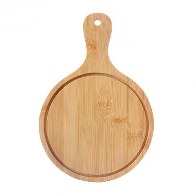 China Hot Seller High Quality 6-11 Inch Cheese Bamboo Pizza Stocked Round Cutting Board With Handle for sale