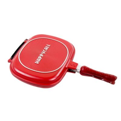 China Sustainable Hot Sale 28cm Happy Nonstick Aluminum Square Double Sided Double Sided Grill Pan Frying Pan for sale