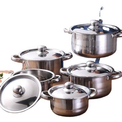 China Sustainable stainless steel cookware 10pcs set induction cooking hot pots kitchen utensils pans sets cookware for sale