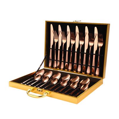 China Disposable Gold Plated High Quality 410 Stainless Steel Flatware Set For Wedding Camping Rose Gold Cutlery for sale