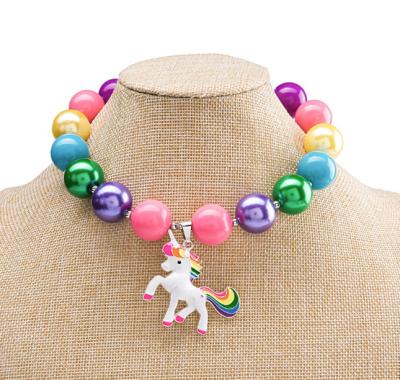 China Girls Acrylic Wholesale Cartoon Bubble Gum Necklace Chunky Unicorn Necklace for sale