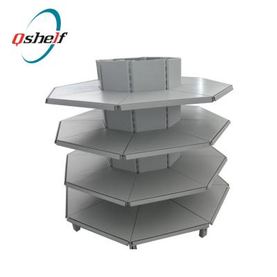 China Double Sided Light Duty Gondola Shelving / Metallic Supermarket Display Stand With Round Corner for sale