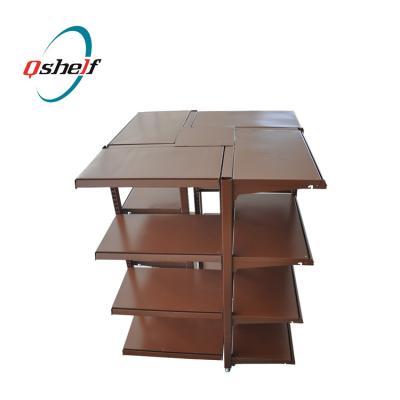 China Alibaba 4 Layers Double Sided Metal Four Lane Store Racks Hot Selling Metal Retail Display Stand With Shelf for sale