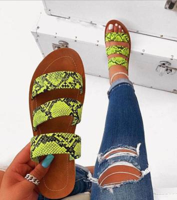 China 2020 Hot Mockups Wish Amazon Anti-slippery Africa Plus Size Sandals Snake Pattern Flat Slippers Women for sale