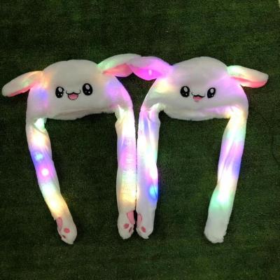 China New Fashion COMMON Movable Bunny Rabbit Ear Plush Hat Funny Cute Jumping Rabbit Ear Plush Toys Plush Hat With Led Light for sale