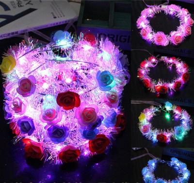 China Hair Accessories Headband LED Hair Decoration Angel Flower Rose Clips Led Light String Garland Headband for sale