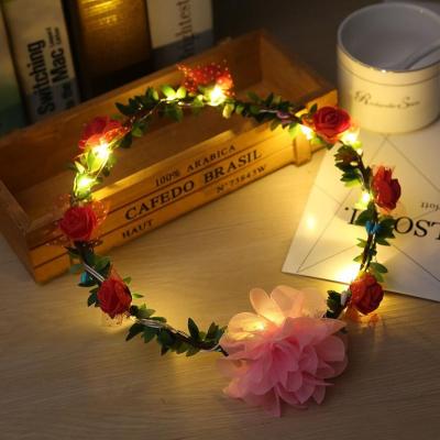 China Hair Accessories Headband Garlands Flower Headband Glowing Floral LED Wedding Party Light Top Christmas Led Headband for sale