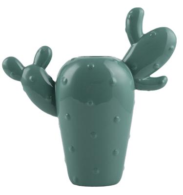 China Modern Nordic High-Grade Green Minimalist Vase Home Decorative Cactus Flower Accessories Decor Porcelain Ceramic Cactus Vase for sale