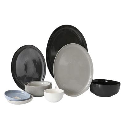 China Viable Simple Ceramic Set Nordic Luminous Kitchen Utensils Set Ceramic Tableware Bowl Tableware Household for sale