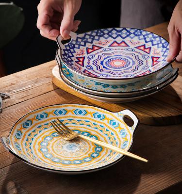 China Viable Bohemian Dish Underlay Household Ceramic Binaural Baking Hand Painted Tableware for sale